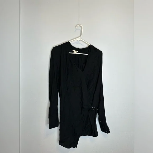 Helmut Lang Black Fold Over Draped Viscose-Blend Top long sleeve size small - Picture 2 of 12